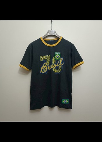 Siyah Renkli Brasil Baskılı Erkek Tişört
