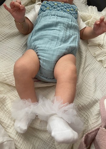 3 Ay Beden mavi Renk Zara marka Nakışlı Mavi Örgü Bebek Kız Tulum