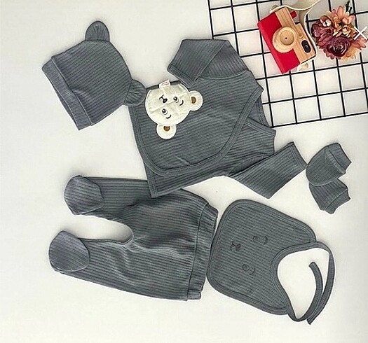 5li gri bebek hastane çıkışı set