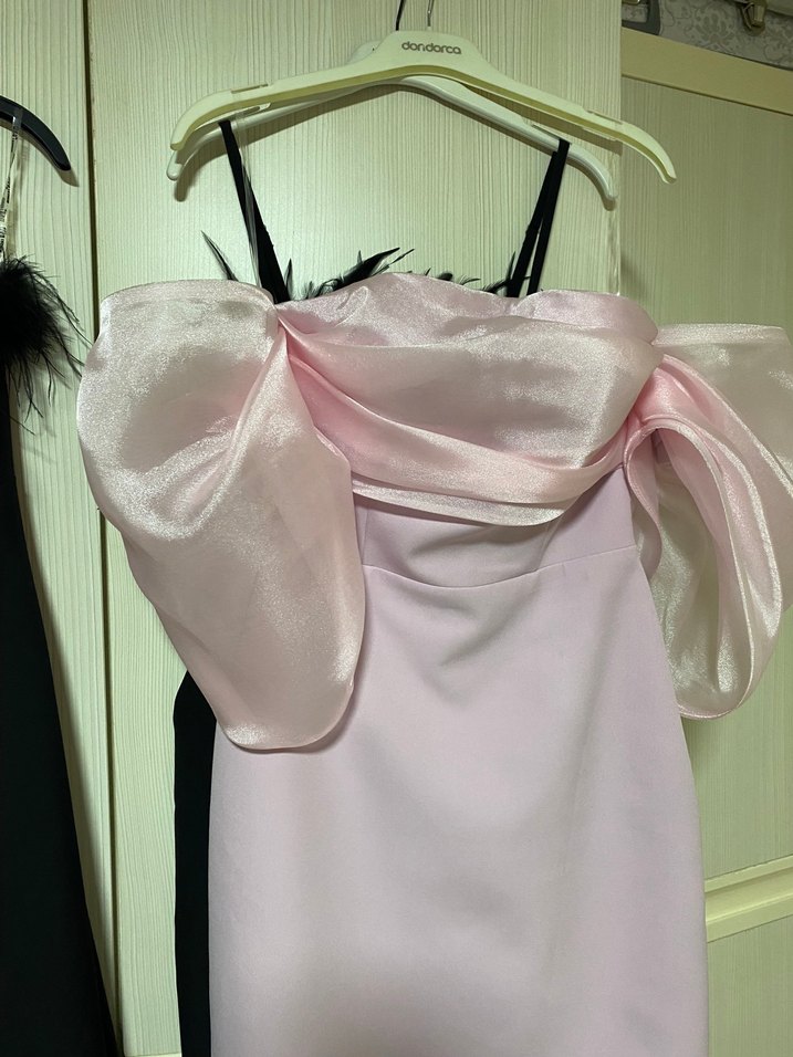 Pudra Pembe Drapeli Midi Abiye Elbise - Görsel 2