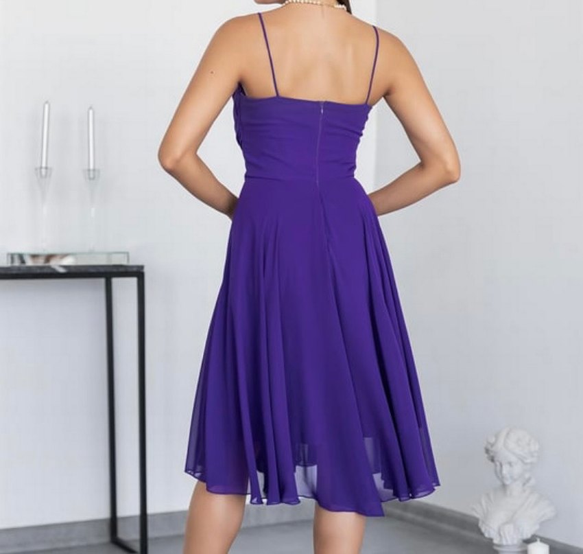 Mor Drapeli Midi Abiye Elbise - Görsel 3