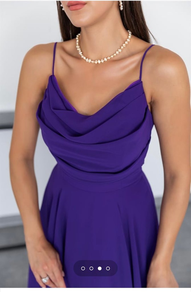 Mor Drapeli Midi Abiye Elbise - Görsel 2