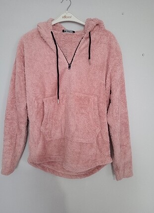 Pembe peluş sweatshirt