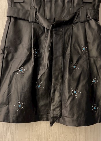 Twist Zımbalı Mavi Taşlı Deri Etek - Görsel 3