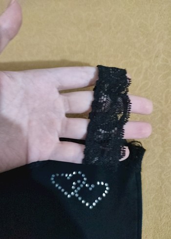 32 Beden Siyah Dantelli Mini Kadın Atlet