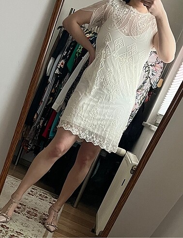 Zara Krem romantik elbise