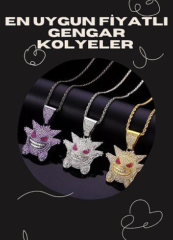 American Vintage Iced Out Chain Gengar Zirkon taşlı kolye