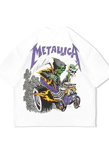 American Vintage Metallica Baskılı Unisex Oversize Beyaz T-shirt