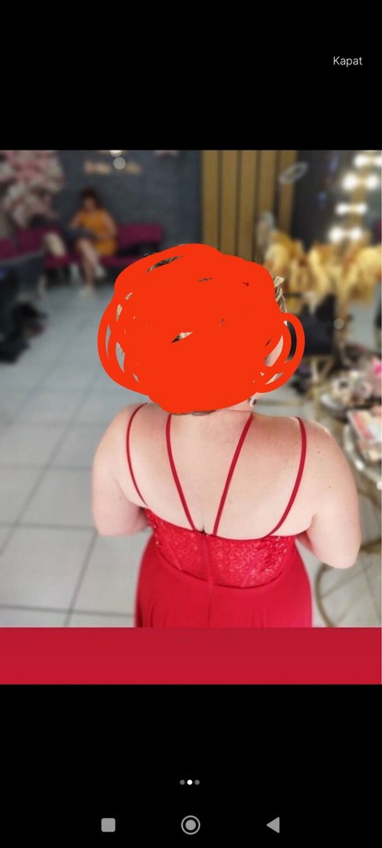 Kırmızı Drapeli Straplez Uzun Kadın Abiye - Görsel 2