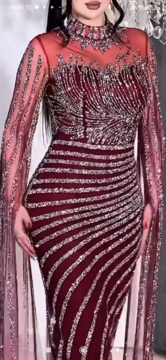 Bordo Parlak Uzun Abiye Elbise - Görsel 3