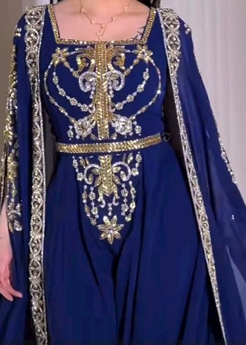 Mavi İşlemeli Uzun Abiye Elbise - Görsel 3