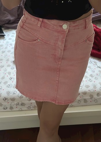 Bershka Pembe Mini Kot Etek