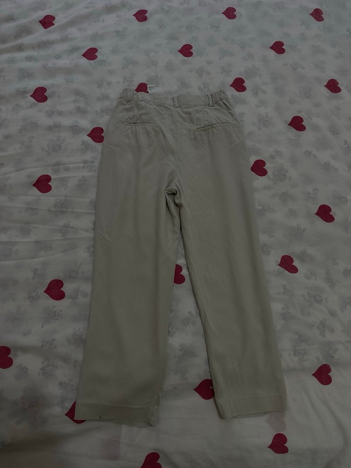 Orijinal zara Bej Kadın Keten Rahat Pantolon - Görsel 4