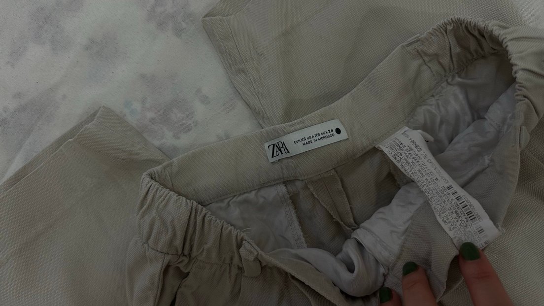 Orijinal zara Bej Kadın Keten Rahat Pantolon - Görsel 5