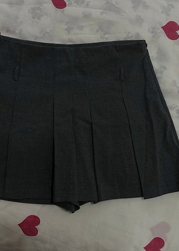 Gri Kısa Pilili Mini Etek - Görsel 4