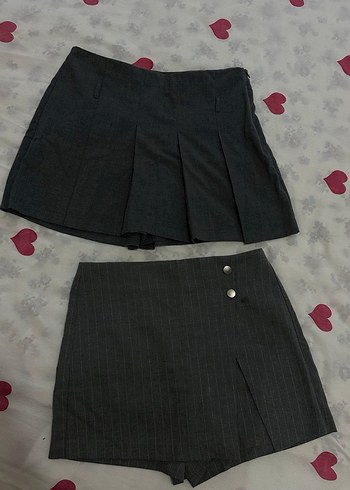 Gri Kısa Pilili Mini Etek - Görsel 2