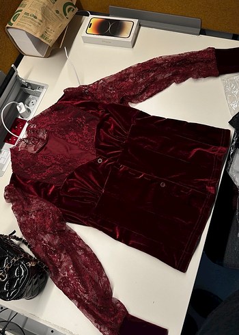 Bordo Düğmeli Gotik Kadife Bluz - Görsel 6