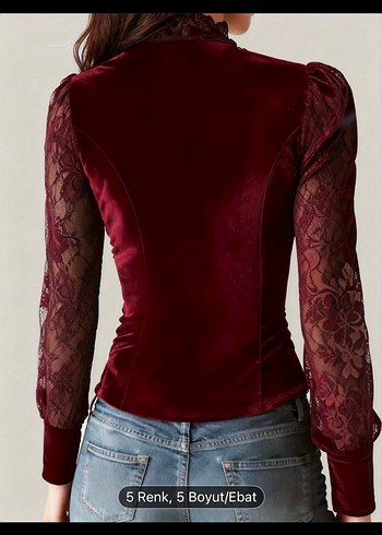 Bordo Düğmeli Gotik Kadife Bluz - Görsel 2