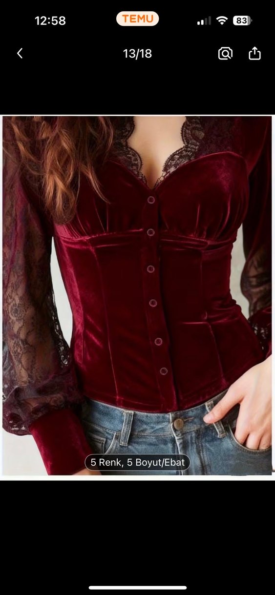 Bordo Düğmeli Gotik Kadife Bluz - Görsel 4