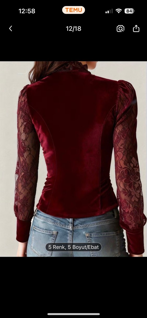 Bordo Düğmeli Gotik Kadife Bluz - Görsel 2