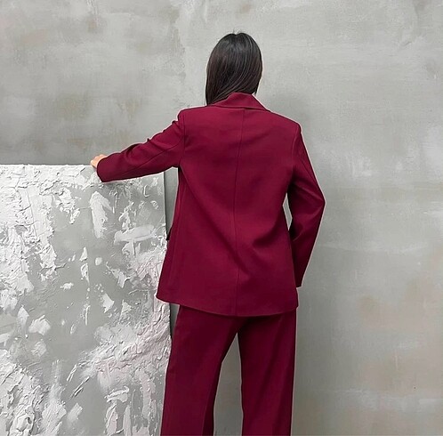 s Beden bordo Renk Blazer takım