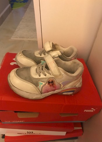 29 Beden Kız Çocuk Beyaz Gri Sneakers Velcro