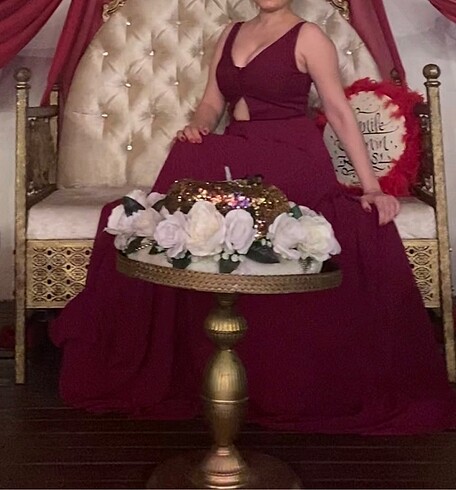 s Beden bordo Renk Abiye elbise