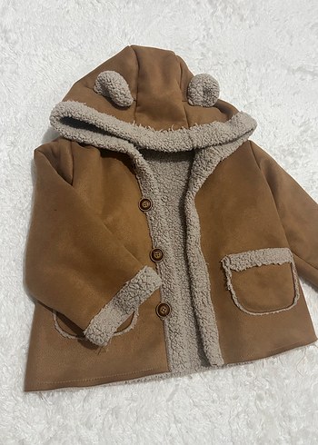 Kürklü Kapüşonlu Çocuk Kahverengi Mont - Görsel 2