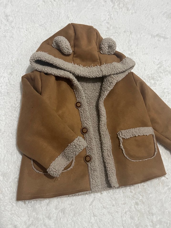 Kürklü Kapüşonlu Çocuk Kahverengi Mont - Görsel 2