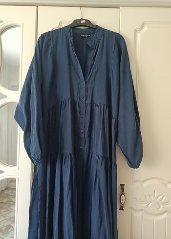 Diğer Linen Bohem Uzun Lacivert Elbise