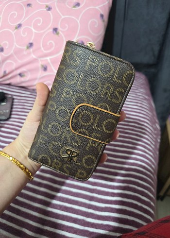 polo Deri Baskılı Kahverengi Fermuarlı Kadın Cüzdanı - Görsel 5