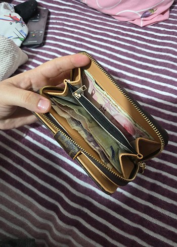 polo Deri Baskılı Kahverengi Fermuarlı Kadın Cüzdanı - Görsel 7