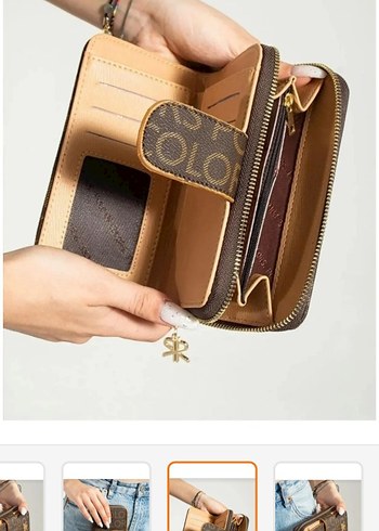 polo Deri Baskılı Kahverengi Fermuarlı Kadın Cüzdanı - Görsel 4
