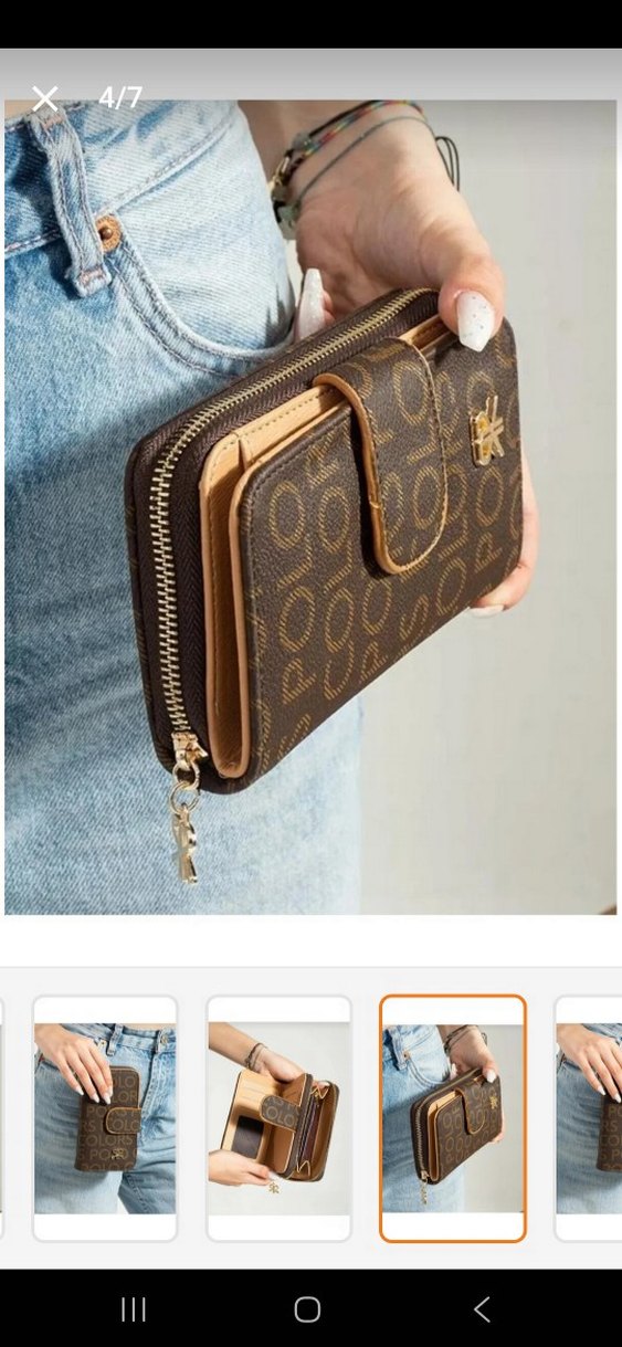 polo Deri Baskılı Kahverengi Fermuarlı Kadın Cüzdanı - Görsel 3