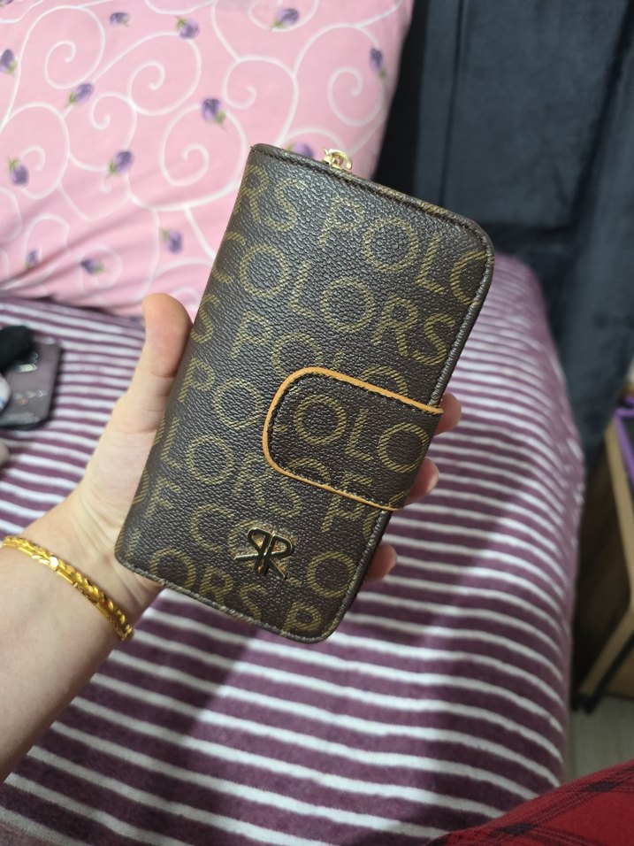 polo Deri Baskılı Kahverengi Fermuarlı Kadın Cüzdanı - Görsel 5