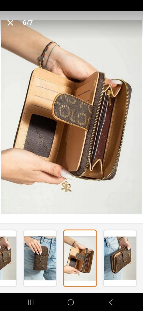 polo Deri Baskılı Kahverengi Fermuarlı Kadın Cüzdanı - Görsel 4