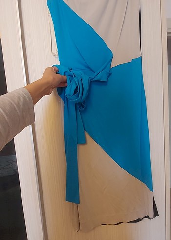 Diane Von Furstenberg Kadın Mavi Gri Drapeli Uzun Elbise