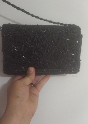 Beden siyah Renk Boncuk İşlemeli Siyah Gotik Kadın Portföy Çanta