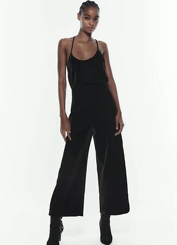 Zara Siyah Kadife Culotte Pantolon