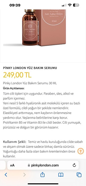 Diğer Pinky London marka anti-aging yüz bakım serumu. Ürün hiç açılmam