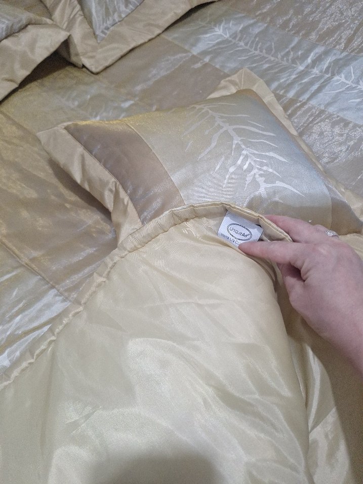 Bej İşlemeli Parlak Yatak Örtüsü - Görsel 4