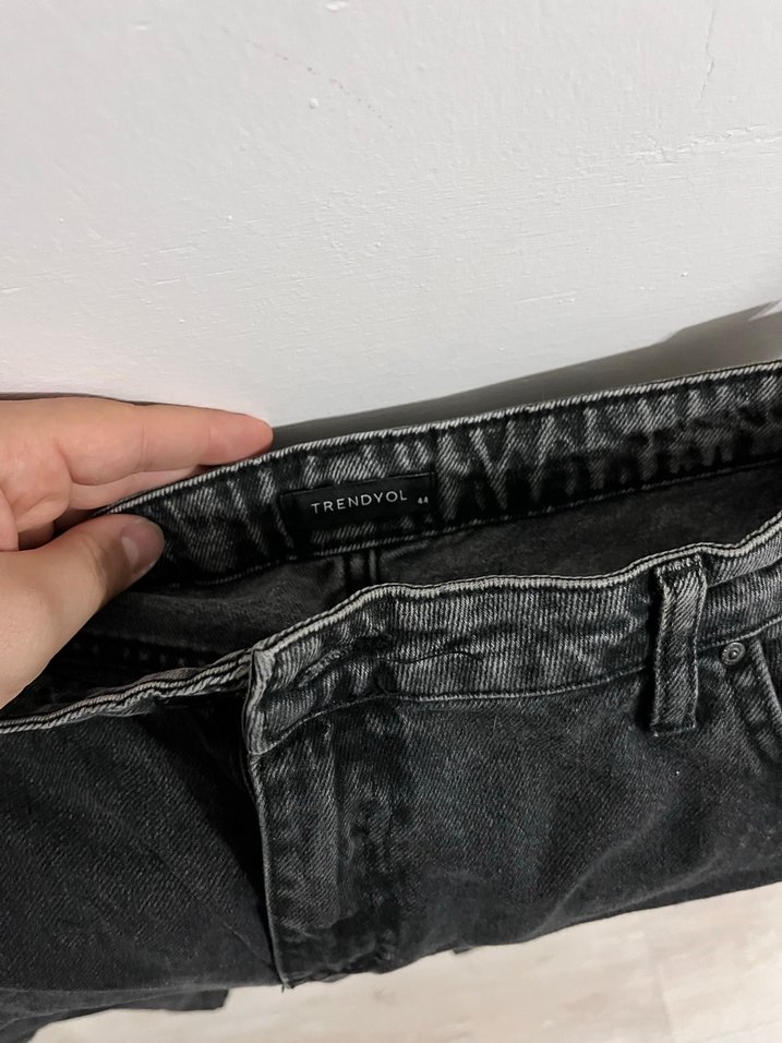 Gri Siyah Bol Kesim Midi Kadın Kot Pantolon - Görsel 2