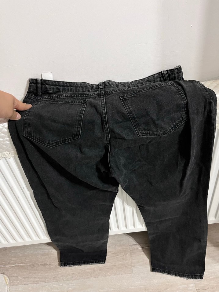 Gri Siyah Bol Kesim Midi Kadın Kot Pantolon - Görsel 3