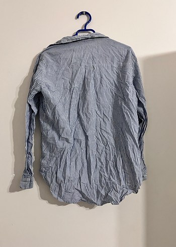 Mavi Çizgili Uzun Kollu Keten Gömlek - Görsel 4