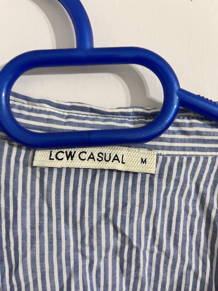 Mavi Çizgili Uzun Kollu Keten Gömlek - Görsel 3