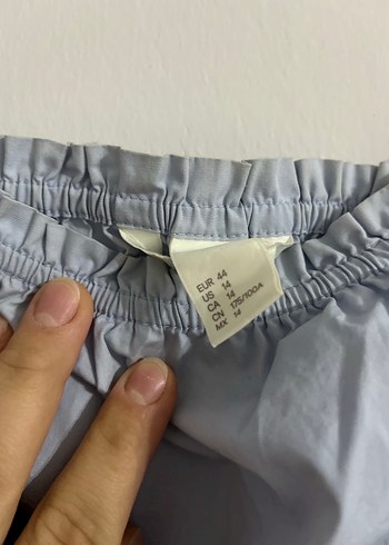 Mavi Keten Mini Bluz, Kayık Yaka, Kısa Kol - Görsel 2