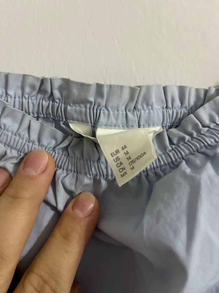 Mavi Keten Mini Bluz, Kayık Yaka, Kısa Kol - Görsel 2