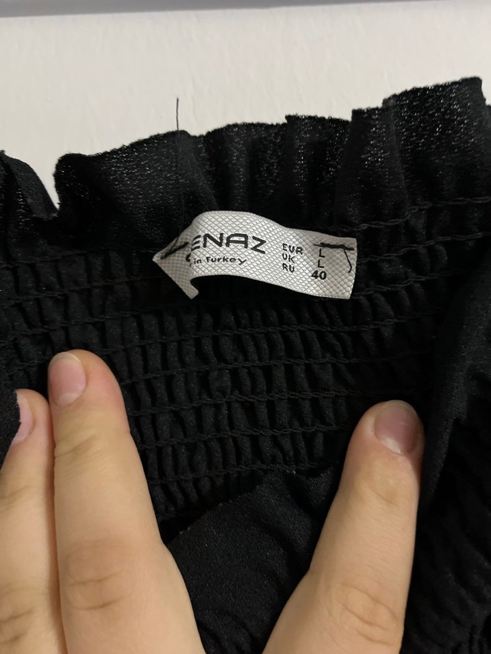 Kadın Siyah Fırfırlı Keten Bluz - Görsel 3