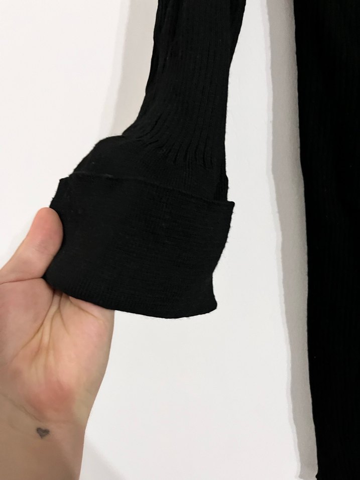 V Yaka Siyah Kadın Triko Elbise - Görsel 3