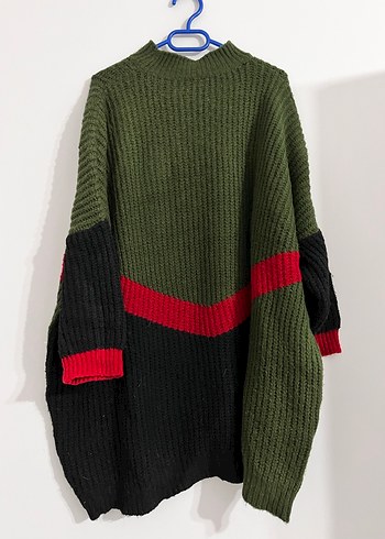 Kadın Haki Renkli Boğazlı Örgü Kazak elbise - Görsel 3